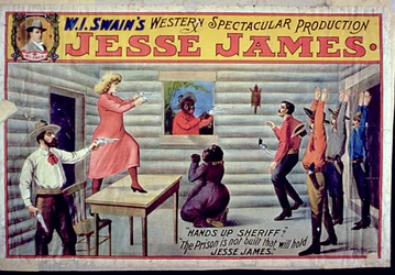 La Prisión No Está Construida para Retener a Jesse James, Anuncio para la Producción Espectacular de Jesse James de W. I. Swains