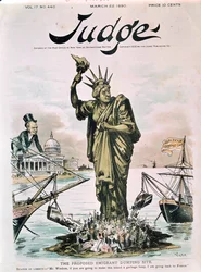 El sitio propuesto para el vertedero de emigrantes, portada de Judge, 22 de marzo de 1890