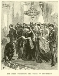 La Reina otorgando la orden de Caballería