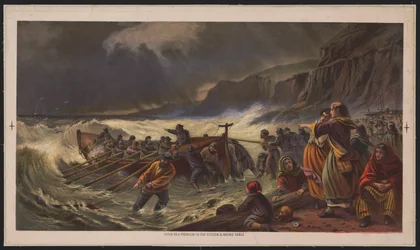 La salida, botando el bote salvavidas, c.1878 (cromolitografía)