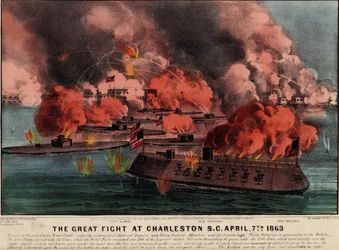 La gran pelea en Charleston S.C., 7 de abril de 1863, pub. Currier & Ives, 1863