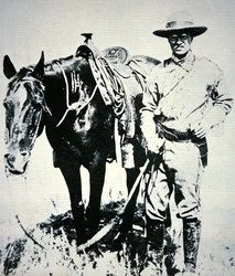 Theodore Roosevelt con su caballo, c.1885 (litografía)