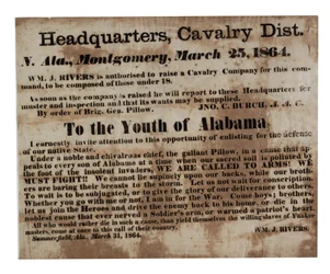 A la juventud de Alabama: ¡Llamamos a las armas! (cartel de reclutamiento), 25 de marzo de 1864