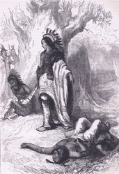 Uncas y Miantonomoh (1643), ilustración de la Historia de los Estados Unidos de Cassell, publicada por Petter & Galpin c.1890