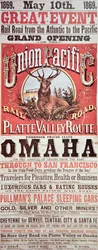 Póster del Ferrocarril Union Pacific anunciando el primer ferrocarril transcontinental a través de EE.UU.