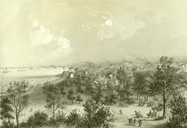 Vista de Lake View House, de Chicago Illustrated, con descripciones literarias de James W. Sheahan, publicado por Jevne & Almini, Chicago, 1866-67