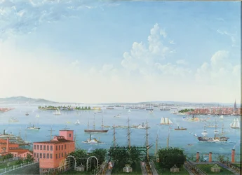Vista del puerto de Nueva York desde Brooklyn Heights, c.1860