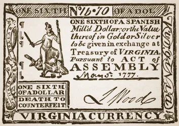 Moneda de Virginia, equivalente a un sexto de un dólar español, 1777