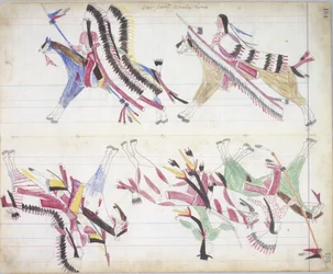 Partida de guerra regresando a casa, ilustración del Black Horse Ledger, 1877-79