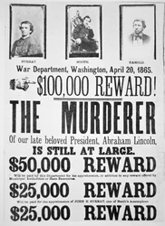 Cartel del Departamento de Guerra de Washington que anuncia una recompensa de 1.000 por encontrar al asesino de Abraham Lincoln (1809-65), 20 de abril de 1865