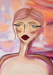 Retrato de una chica con el pelo rosa en tono melancólico