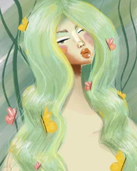 Mariposas verdes serenas en el pelo