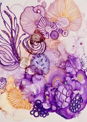 Flor de fantasía púrpura y dorada
