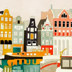 Casas de Ámsterdam con barcos, vista 1