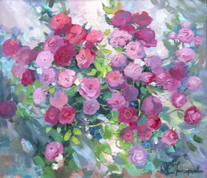 Jardín de rosas en flor