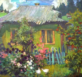 Jardín de verano en una casa rústica