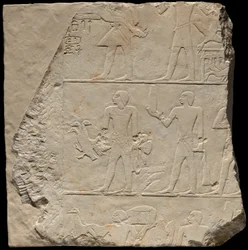 Fragmento de pared de una tumba con portadores de ofrendas
