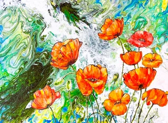 Jardín de amapolas de vivos colores
