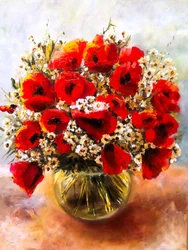 Naturaleza muerta con amapolas de colores vivos