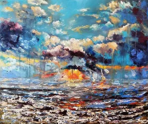 Paisaje marino con una puesta de sol llena de colorido
