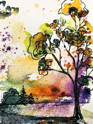 Árbol de la puesta de sol resplandeciente