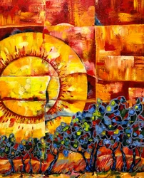 Árboles en los colores del atardecer