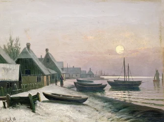 Barcos de pesca en la luz del sol de invierno