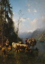 Paisaje de fiordos con vacas