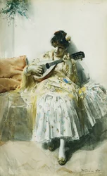 Una chica española tocando una mandolina, 1884