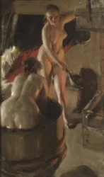 Chicas de Dalarna tomando un baño, 1908