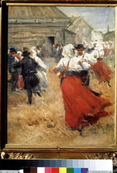 ""fiesta campestre (fiesta campestre) Parejas campesinas bailando en una fiesta del pueblo. Pintura de Anders Leonard Zorn (1860-1920) Museo Pushkin de Bellas Artes, Moscú