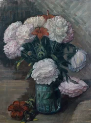 Peonías y lirios de día (óleo sobre lienzo)