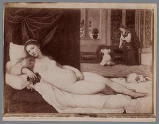 Reproducción fotográfica del cuadro Venus de Urbino de Tiziano Firenze, Venere (Tiziano Gall. Uff.) (título sobre el objeto)