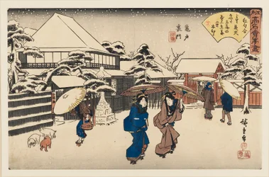 Impresión en madera - Damas en la nieve, 1797-1858