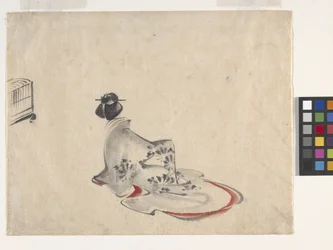 A Woman Bowing (tinta y color sobre papel)