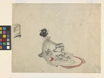 A Woman Bowing (tinta y color sobre papel)