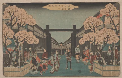 Cerezos en flor en Naka-no-cho, Yoshiwara (xilografía)