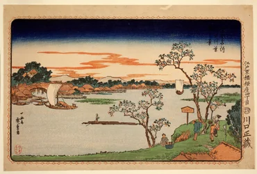 Cerezos en hoja junto al río Sumida, de la serie Sitios Famosos en la Capital del Este, c.1831