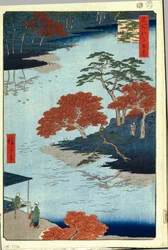 Dans le temple de Akiba a Ukeji (cent vues celebres de Edo) --Oeuvre de Utagawa Hiroshige (1797-1858), estampe japonaise, vers 1858-(Dentro del santuario de Akiba en Ukeji (Cien vistas famosas de Edo), xilografía en color de Utagawa Hiroshige, ca 1858) Est