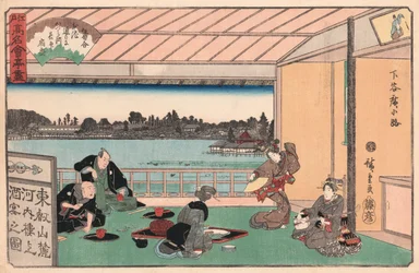 Fiesta de bebida en un restaurante por Ando Hiroshige