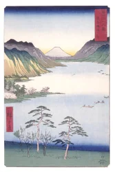 Lago Suwa en la provincia de Shinano (Shinano Suwa No Ko) (xilografía en color)