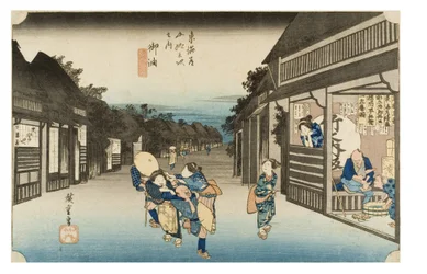 No. 36 Goyu - Camareras solicitando viajeros, Periodo Edo, c.1833-34 (xilografía sobre papel)