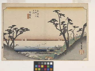 Shirasuga, Shiomi-Zaka Zu (Vista de la ladera de Shima) (xilografía en color)