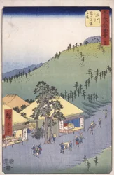 Estación 34, Futakawa; Serie Kyoka Tokaido (xilografía en color)
