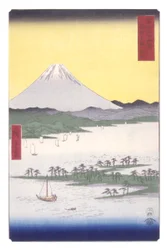 Los bosques de pinos de Miho en la provincia de Suruga (Suruga Miho No Matsubara) (xilografía en color)