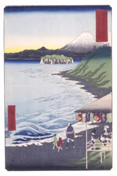La playa de Seven-Ri en la provincia de Sagami (Sagami Shichirigahama) (xilografía en color)