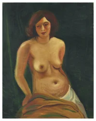 Busto de mujer sentada en topless