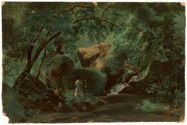 Interior del bosque con un pintor, Civita Castellana