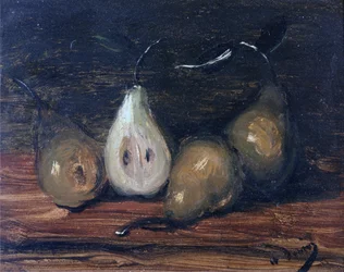 Naturaleza muerta con peras (óleo sobre tabla)