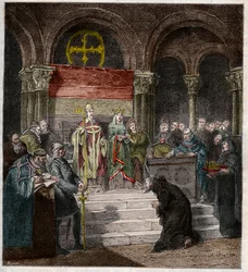 Emperador Enrique IV (1050-1106) a los pies del Papa Gregorio VII (1020-85)